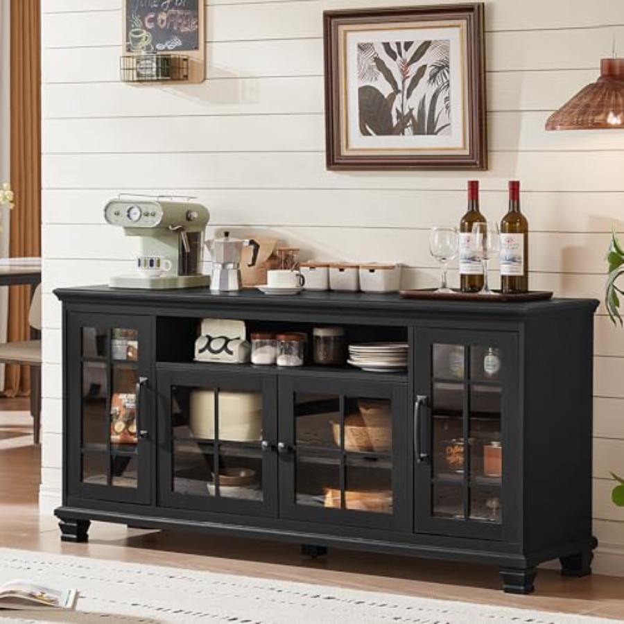 Soft Close Hinge - 60-Inch Sideboard Buffet with Glass Doors