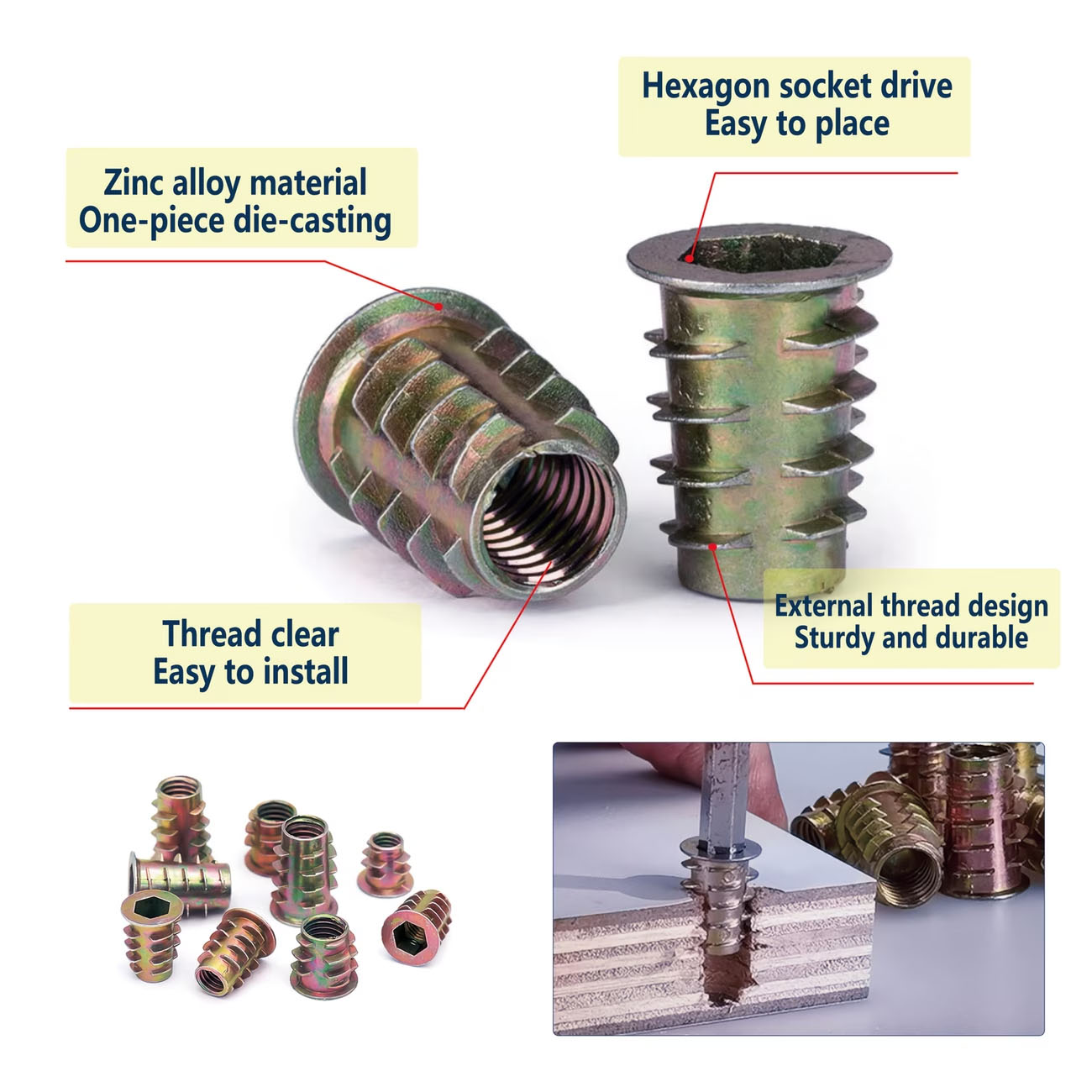70pcs Threaded Insert Nut E-nu - огляд і ціна Furniture Hardware Threaded Inserts
