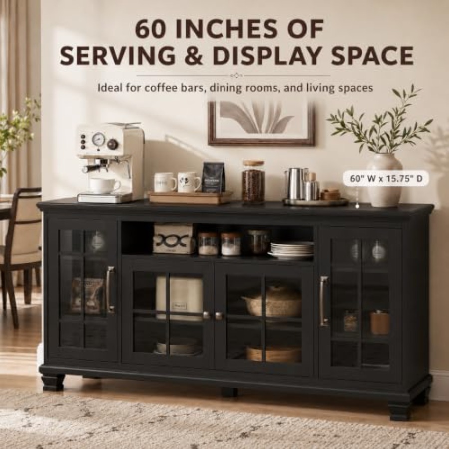 60-Inch Sideboard Buffet with  - огляд і ціна Soft Close Hinge