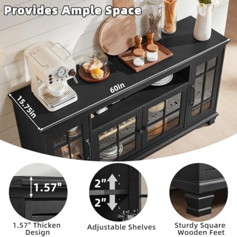 60-Inch Sideboard Buffet with  - огляд і ціна Soft Close Hinge